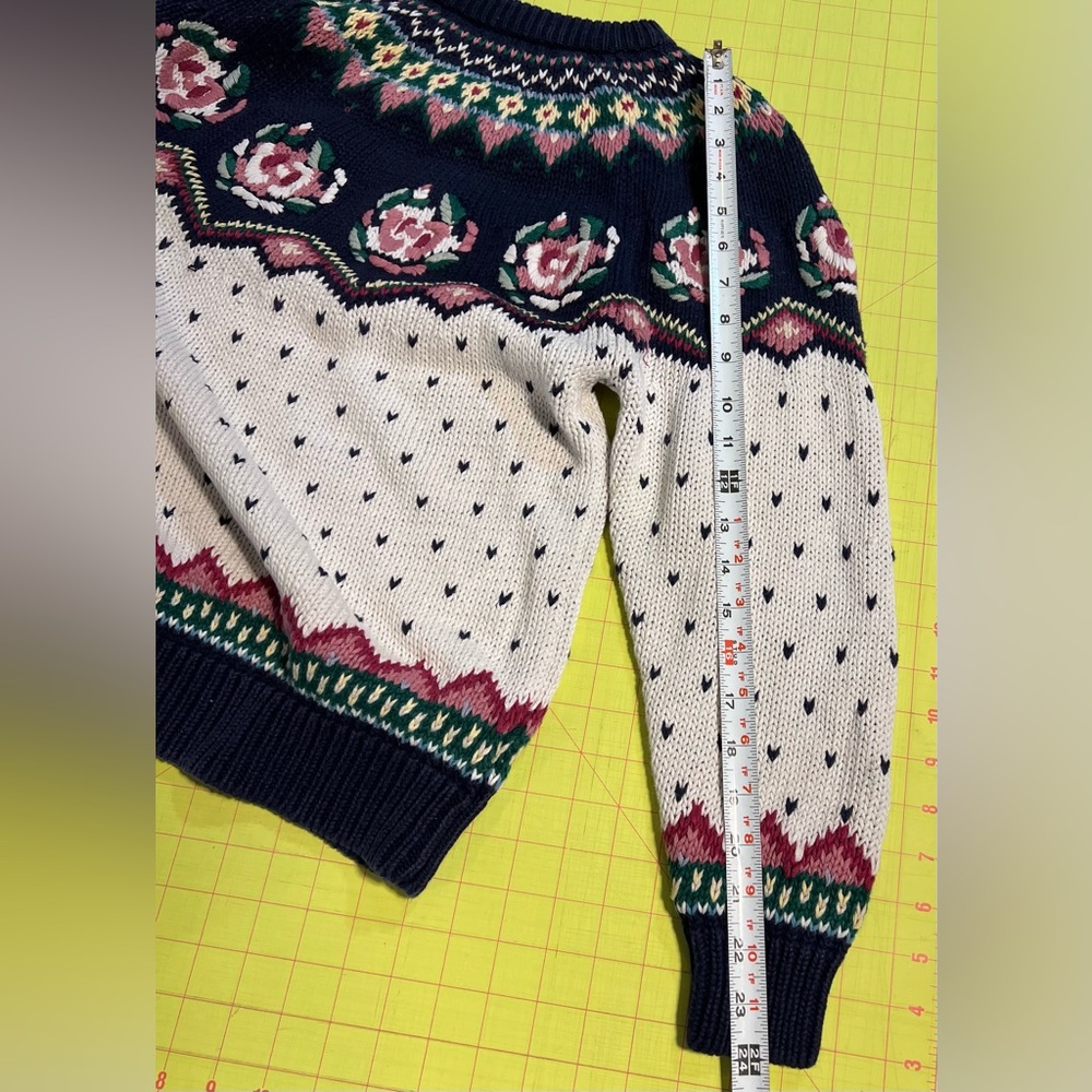 VINTAGE 80s rose floral embroidered‎ fair isle knit sweater cottagecore feminine - Picture 12 of 16